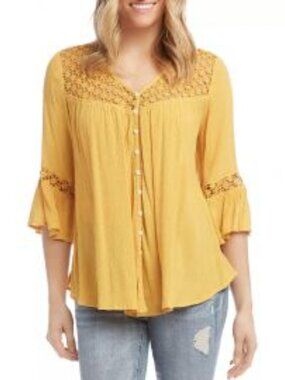Karen Kane Yellow 3/4 Sleeve Embellished Blouse | 0X